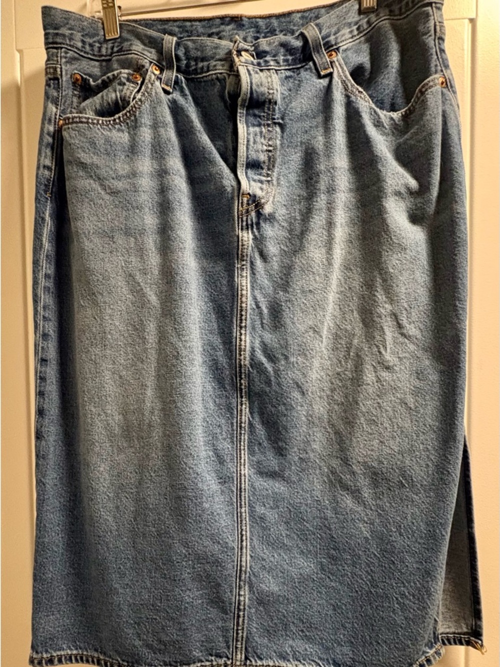 Levi's Medium Blue Denim skirt with Copper Stitching